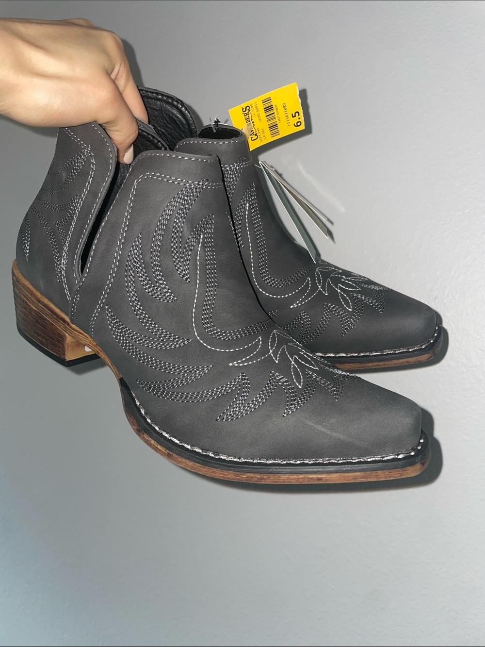 Roper Gray Western Ankle Booties with Embroidered Detail